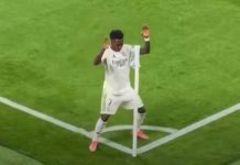 Шоу на „Бернабеу“: Винисиус танцуваше на корнер-знамето (Видео)