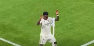 Шоу на „Бернабеу“: Винисиус танцуваше на корнер-знамето (Видео)