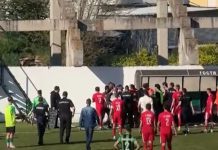 Инцидент во Куманово: Полиција мораше да ги вади фудбалерите на Струга од стадион (Видео)