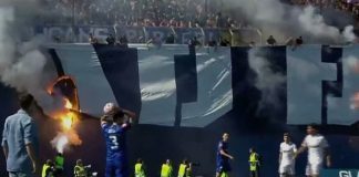 „Торцида“ запали голем транспарент на „Бед Блу Бојс“ во Загреб (Видео)
