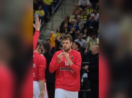 Олимпијакос по продолжение ја совлада Барселона со 105-100: Везенков со 25 поени, Гвардиола со овации во „Палау“ Саша Везенков во дресот на Олимпијакос